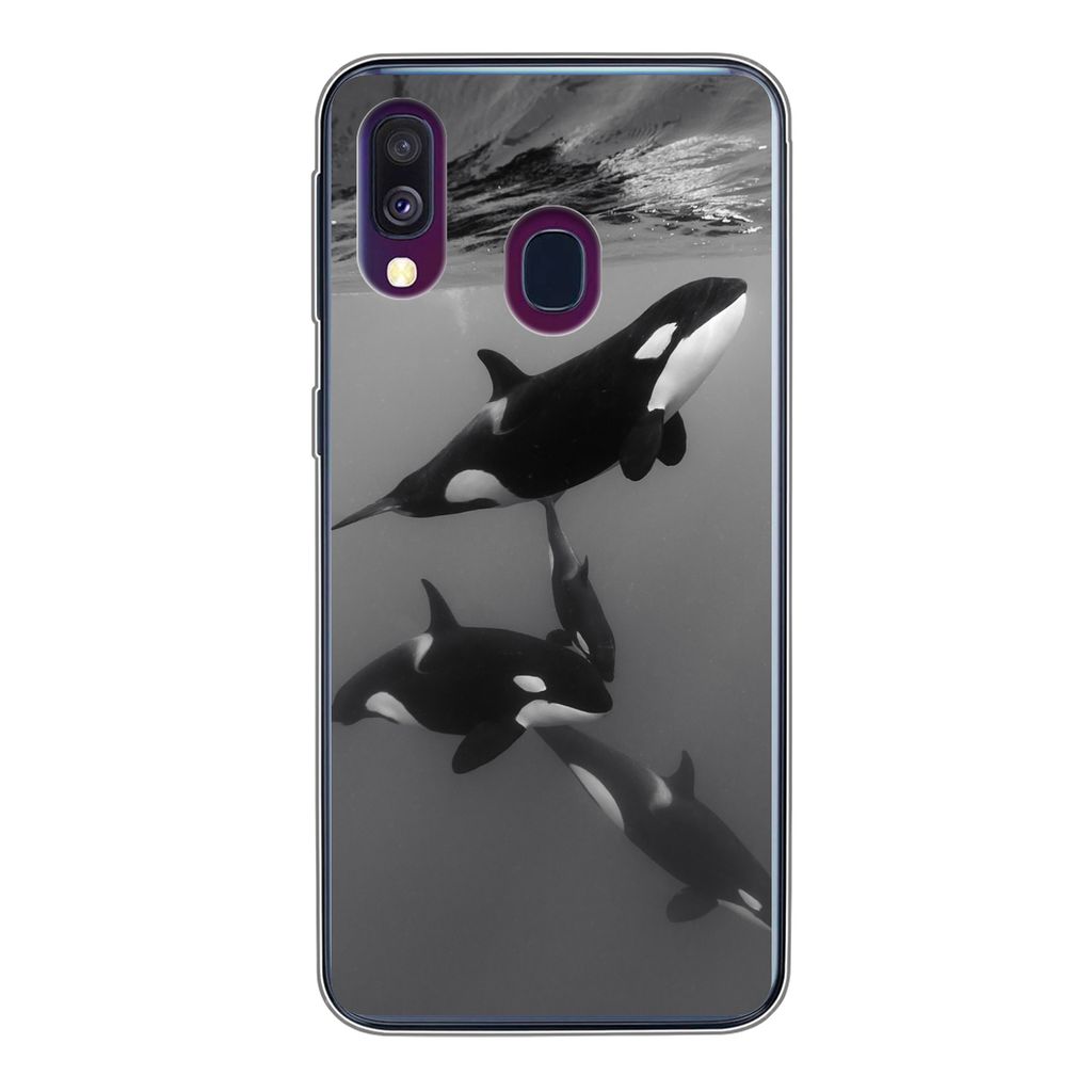 MuchoWow Handyhülle Schutzhülle Hülle für Samsung Galaxy A40 Orca - Wasser - Schwarz - Weiß Silikon Softcase Handy Hülle - Handy-Tasche