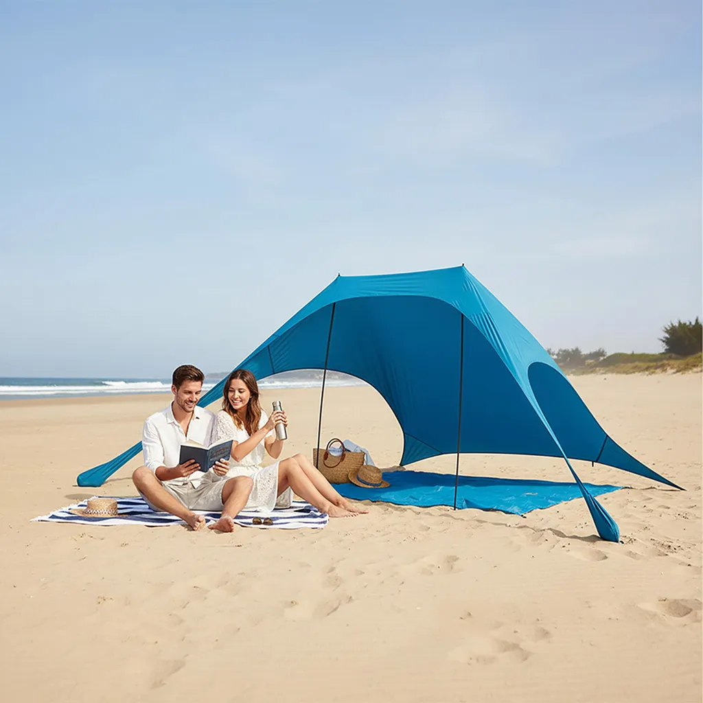 Voile d'ombrage de plage léger en polyester avec ancrages de sable 2m