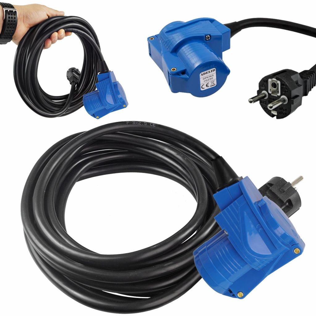 CEE Adapter Stecker Kupplung Verlängerungskabel 16A für Camping Wohnmobil Boot