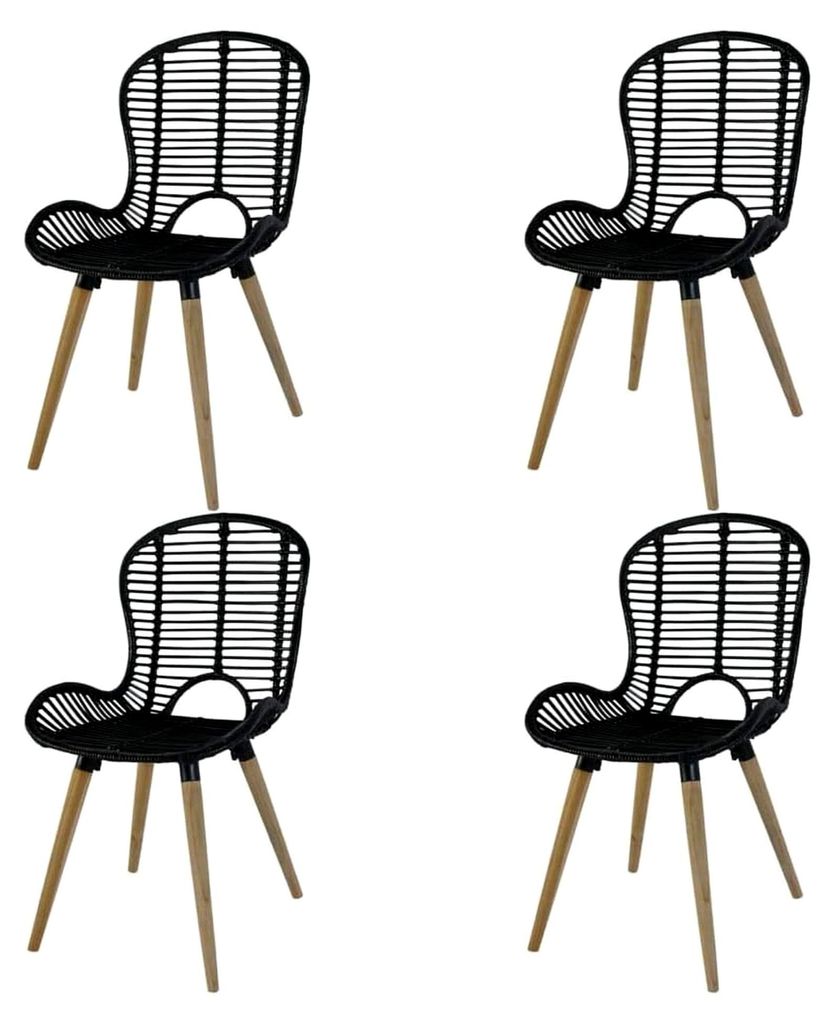Esszimmerstühle 4 Stück Schwarz Natur Rattan