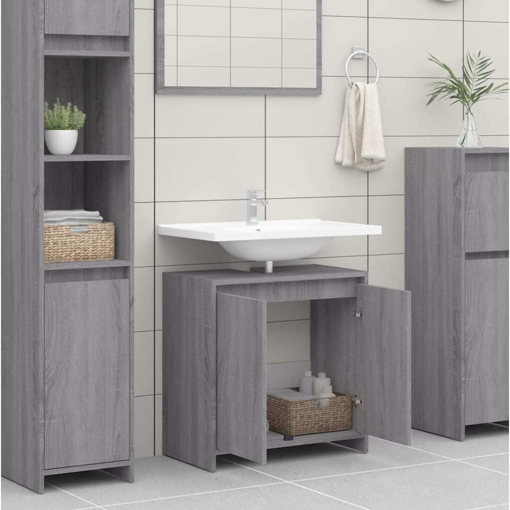 Saisonschlussverkauf - Toilettenschrank 1PC - Badschrank Grau Sonoma - Badschrank60x33x61cm Holzwerkstoff - Badezimmerschränke Stilvoll2167
