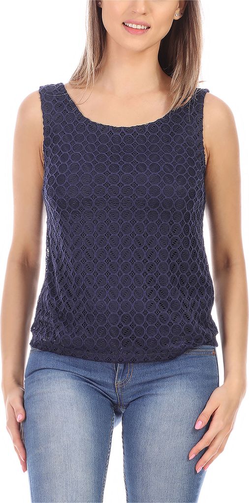 Bellivalini Damen Shirt Ärmellos elegant Rundhals mit Spitze BLV50-262 (Dunkelblau, S)