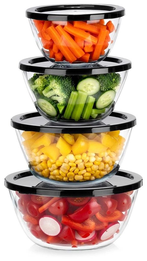 Glasschüssel-Set mit Deckeln, 4 Größen, platzsparend Produktbild 