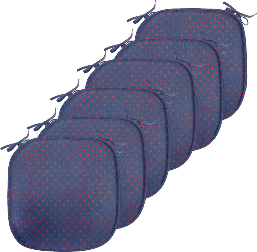 ABAKUHAUS dots Polster für Esszimmerstühle, dots Stern, Dekoratives wasserfestes Kissen mit Riemen für Küchensitze, 40 cm x 40 cm-6er Pack, Ind...