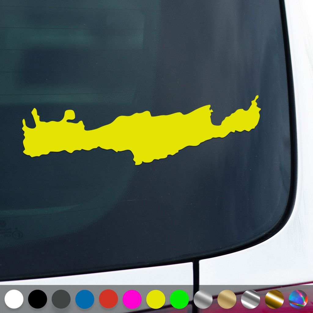 PantherPixel Insel Kreta Aufkleber Umriss Karte Griechenland Sticker Auto Geschenkidee Farbe Neon-Gelb