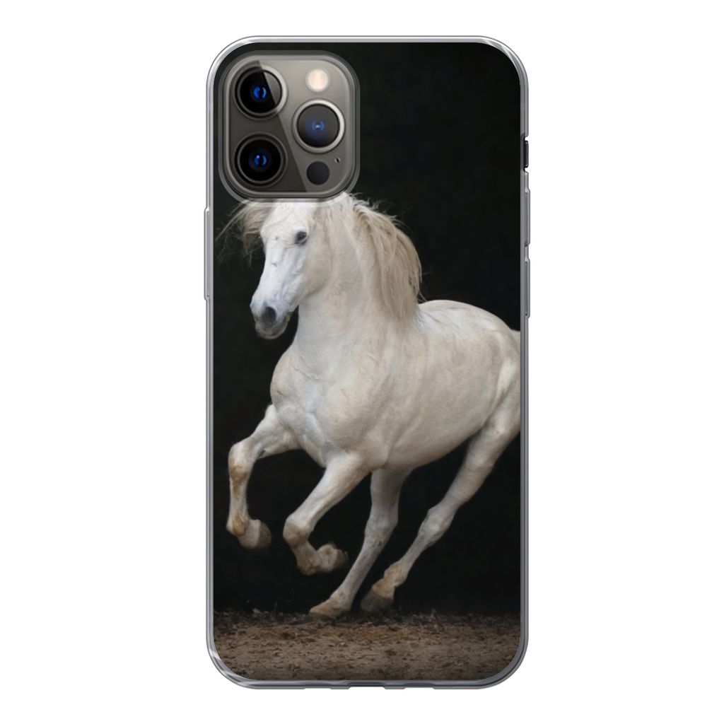 MuchoWow Handyhülle Schutzhülle Hülle für iPhone 13 Pro Pferde - Schwarz - Porträt Silikon Softcase Handy Hülle - Handy-Tasche