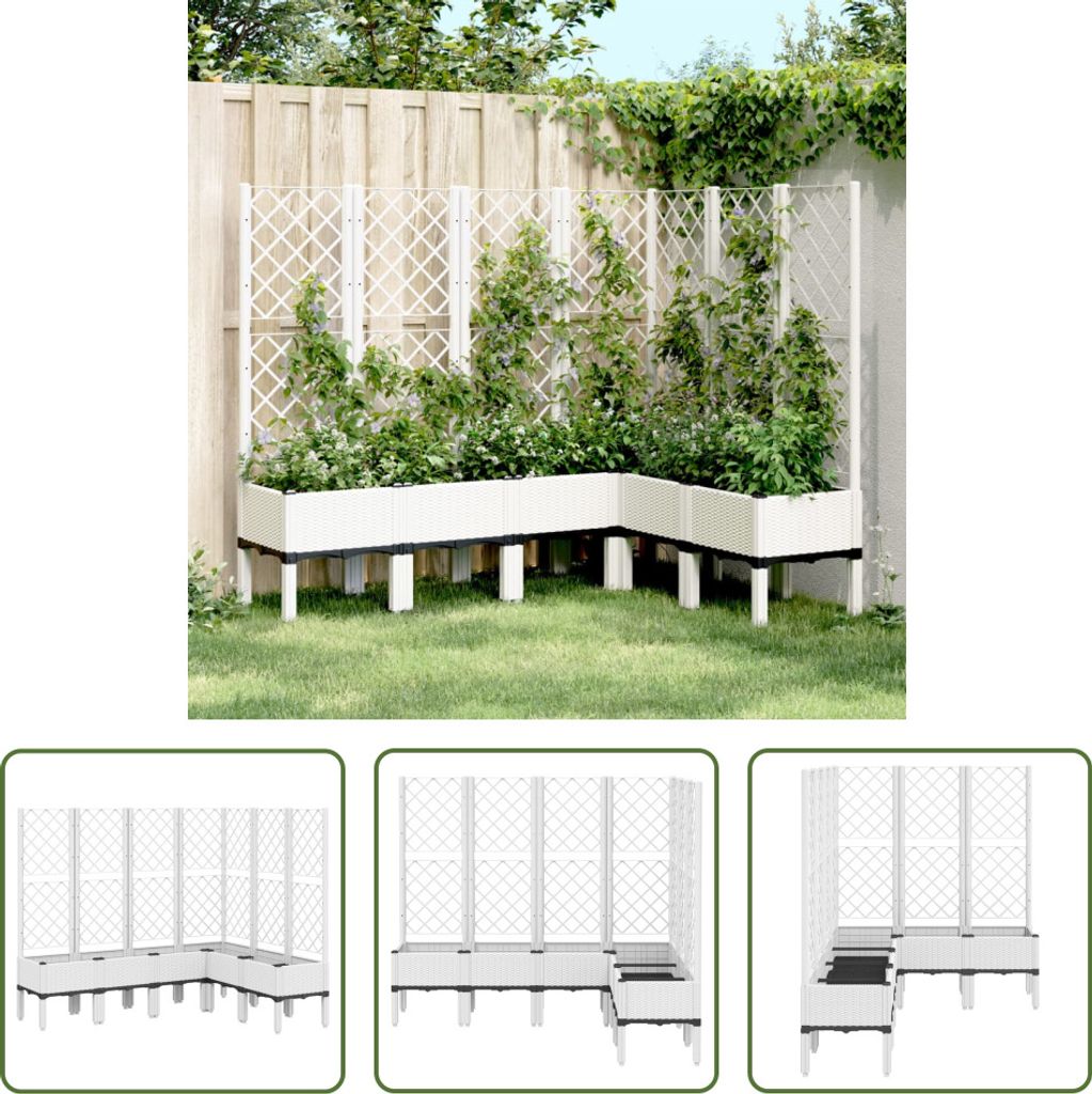 The Living Store Pflanzkübel mit Rankgitter Weiß 160x120x142 cm PP