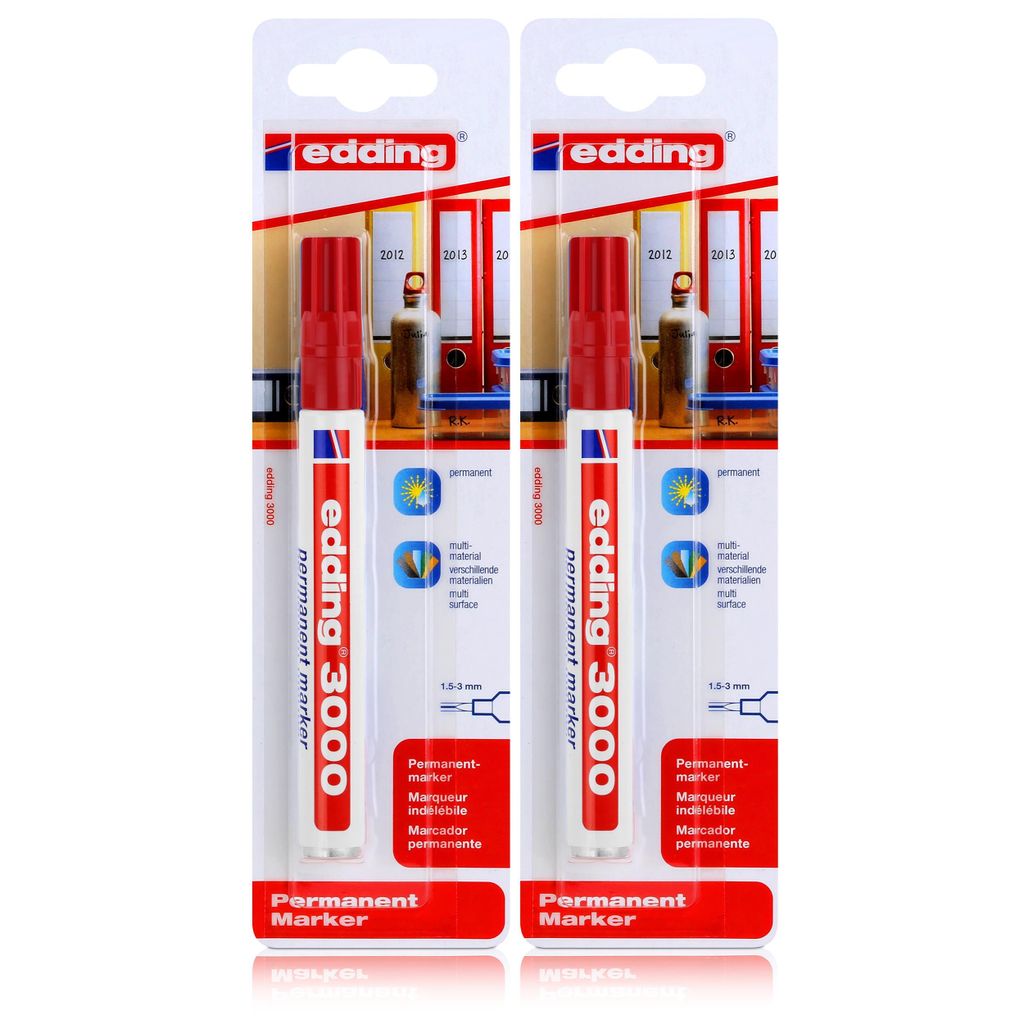edding 3000 Permanent Marker rot Spitze 1,5-3mm wasserfest, wischfest (2er Pack)
