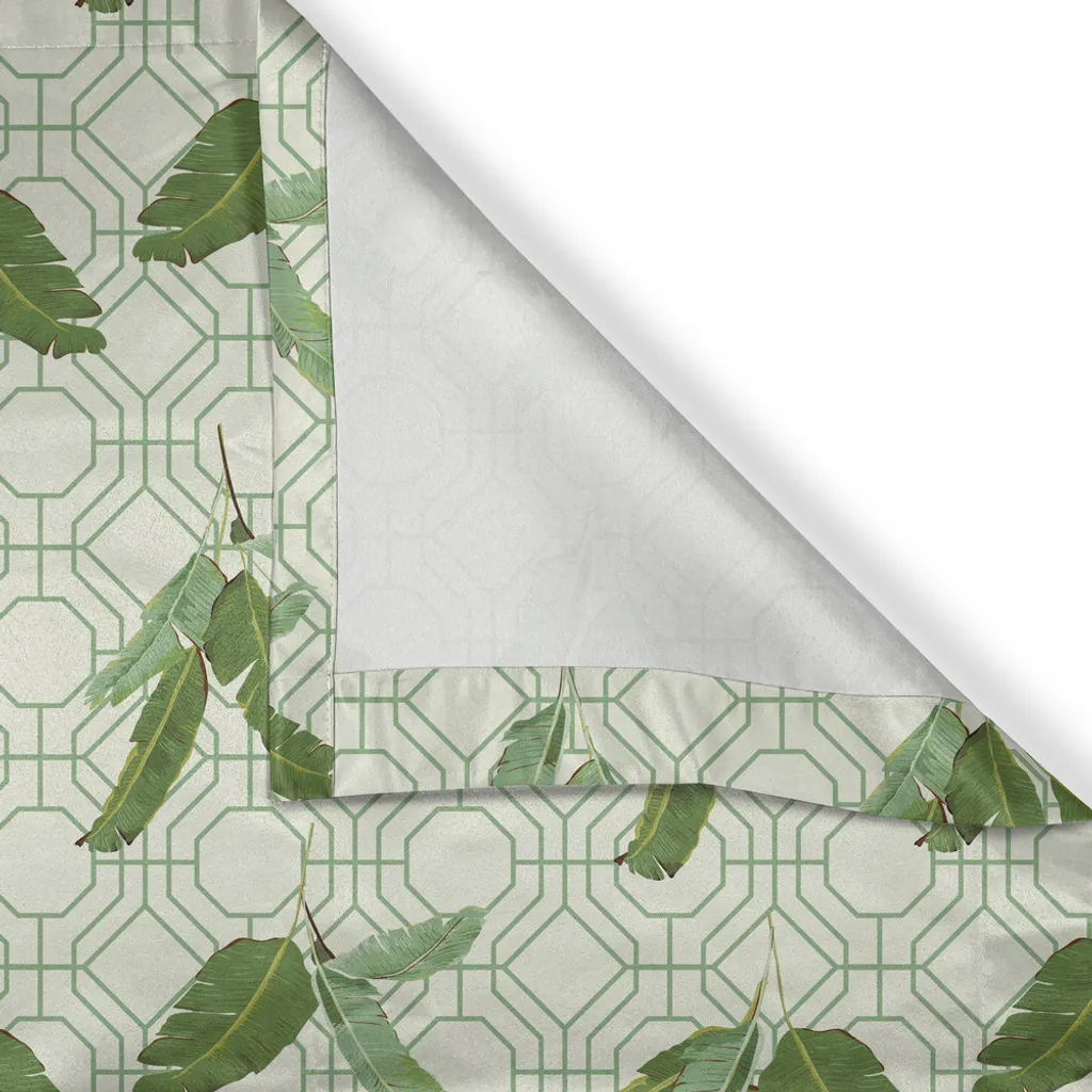Rideau botanique vert olive 280x175cm motif géométrique hexagonal bio - 2