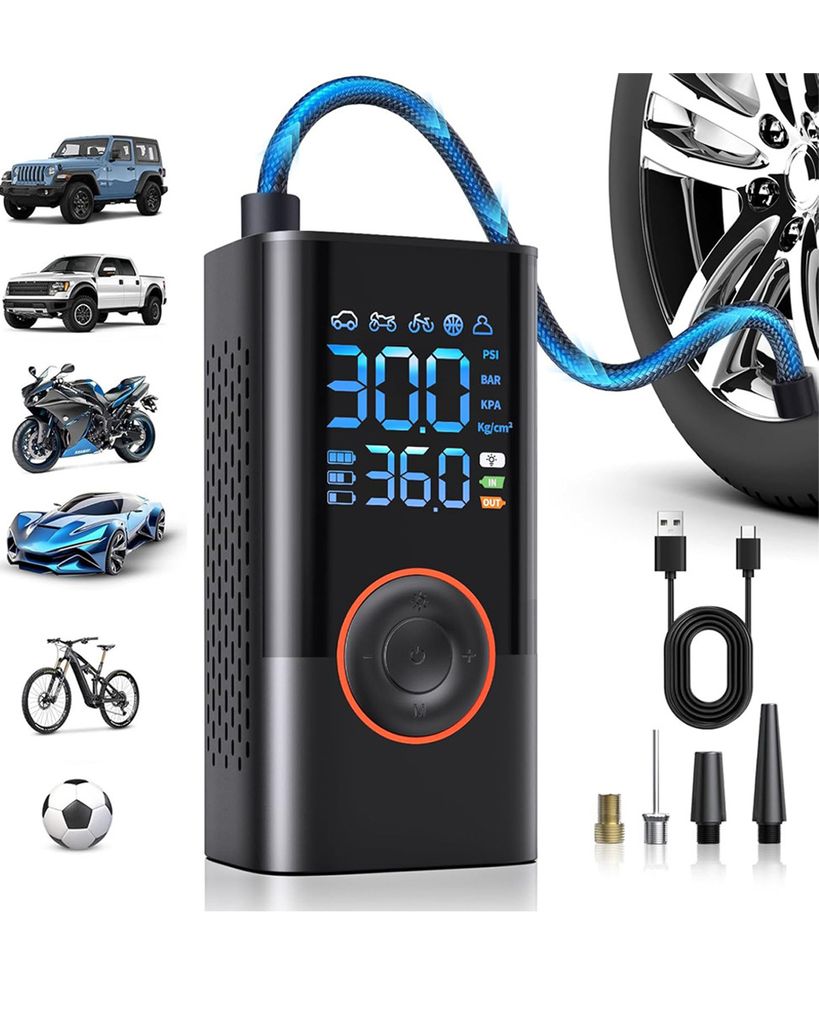 Elektrische Luftpumpe, Kabelloser Elektrische Luftpumpe, Kabellose 150 PSI Mini-Fahrrad-Reifenpumpe, 4000mAh, Intelligente LED-Anzeige