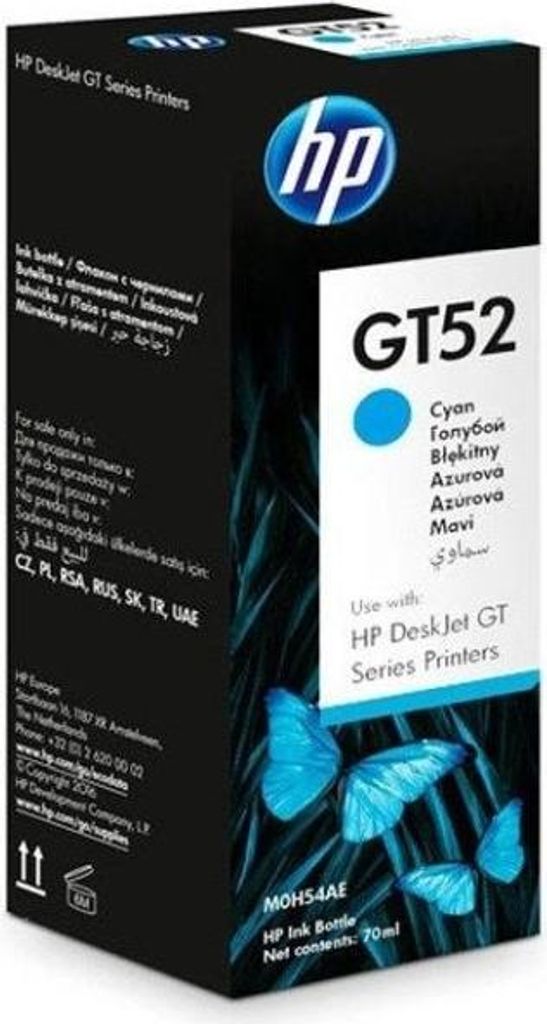 HP Fľaša originálneho azúrového atramentu GT52, Originál, Obrázok produktu 