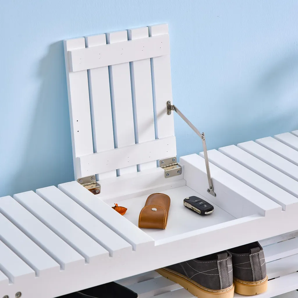 Meuble range-chaussures assise bois blanc 90cm avec coffre de rangement - 8