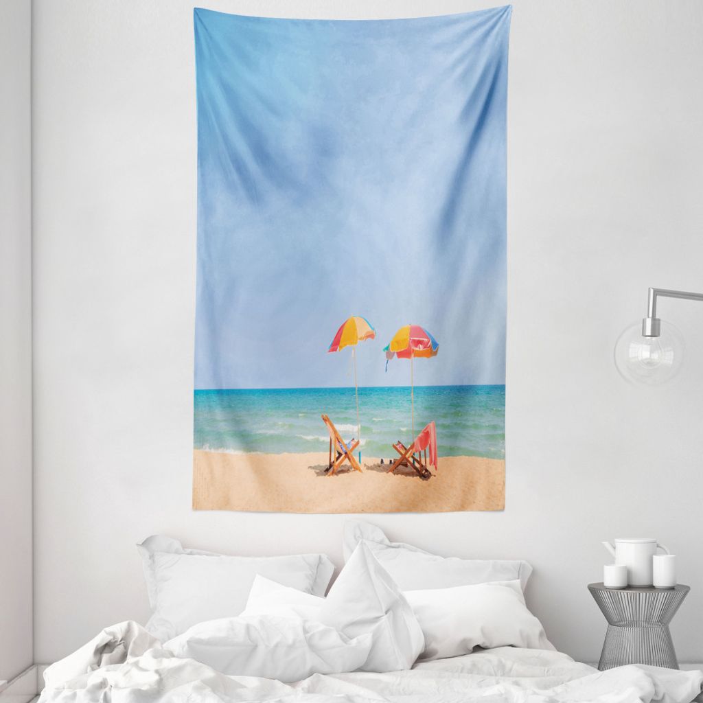 ABAKUHAUS Strand Wandteppich und Tagesdecke, Stuhl Regenschirm Relaxing aus Weiches Mikrofaser Stoff Waschbar ohne Verblassen Digitaldruck, 140 x 2...