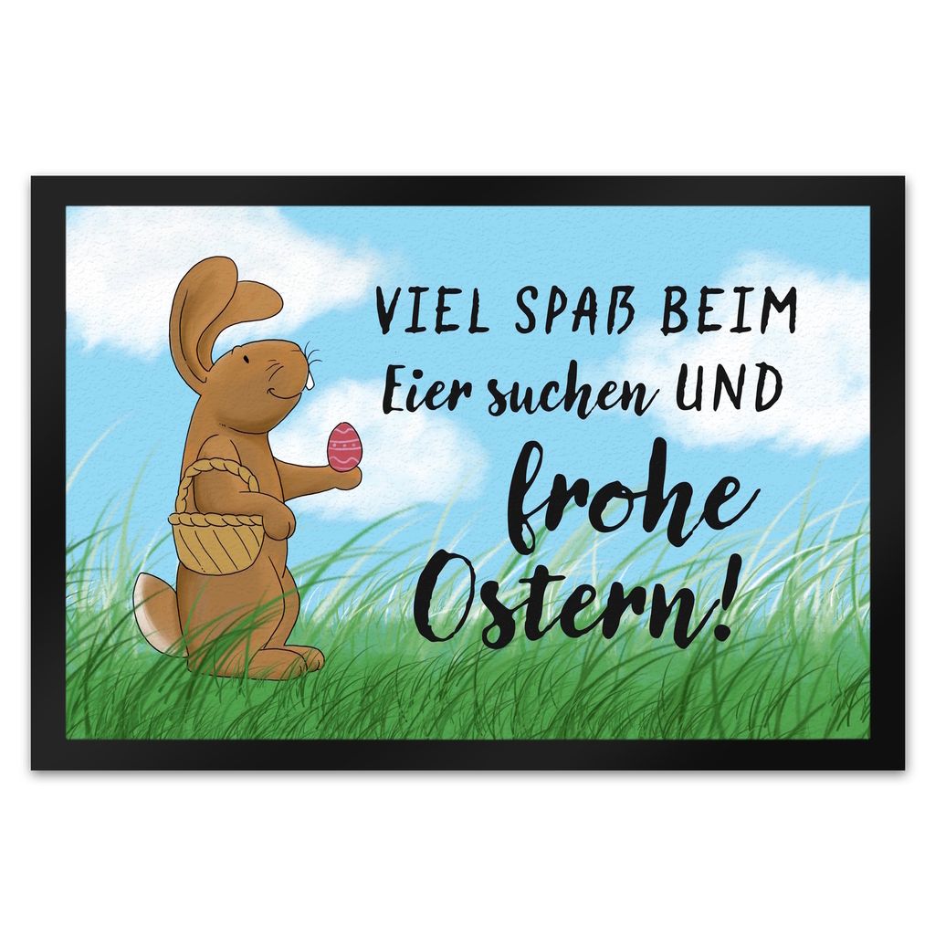 Eier suchen und frohe Ostern Fußmatte XL in 40x60 cm mit Spruch und Osterhase