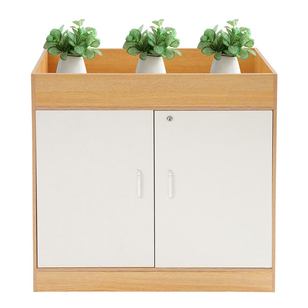 Büroschrank mit Schiebetüren Abschließbar Aktenschrank Weiß&Kirschholzfarbe 80x40x80cm