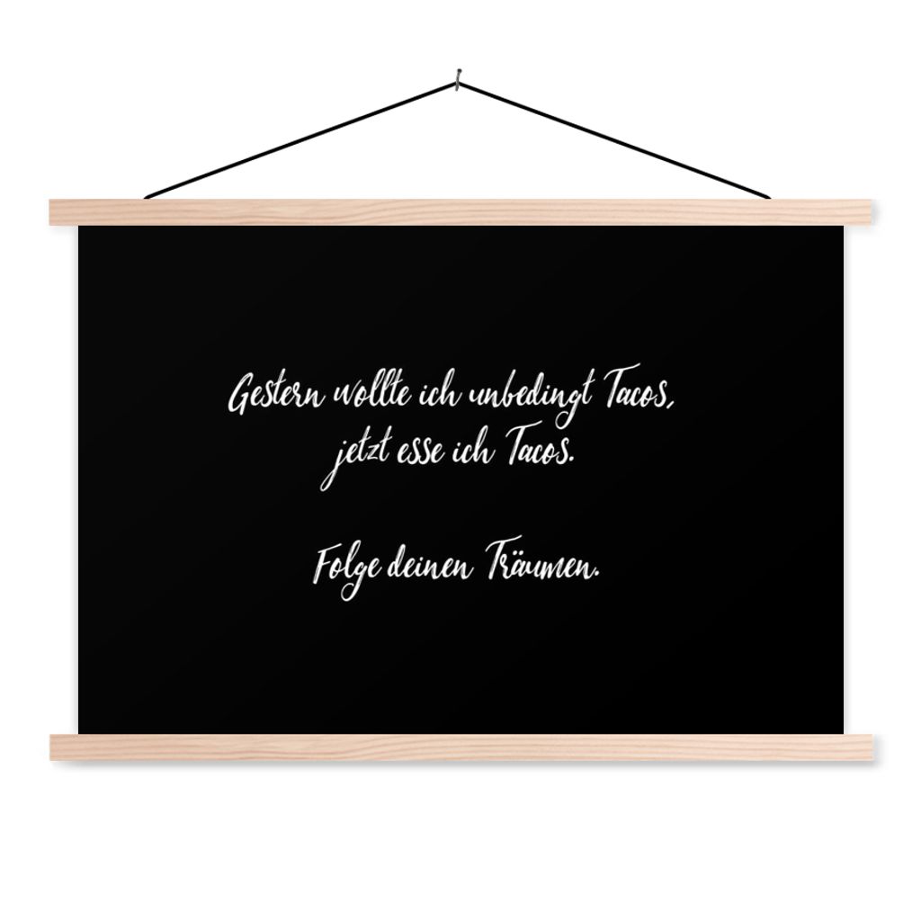 MuchoWow Textilposter Folge deinen Träumen - Sprichwörter - Zitate - Taco-Liebhaber - Essen 60x40 cm mit holzfarbenen Rahmen - Bilder
