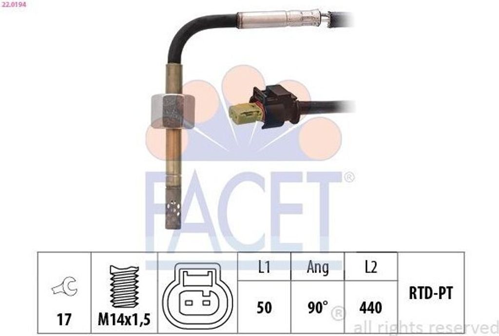 FACET 22.0194 Abgastemperatursensor passend für MERCEDES-BENZ E-Klasse Limousine (W212) M14x1,5