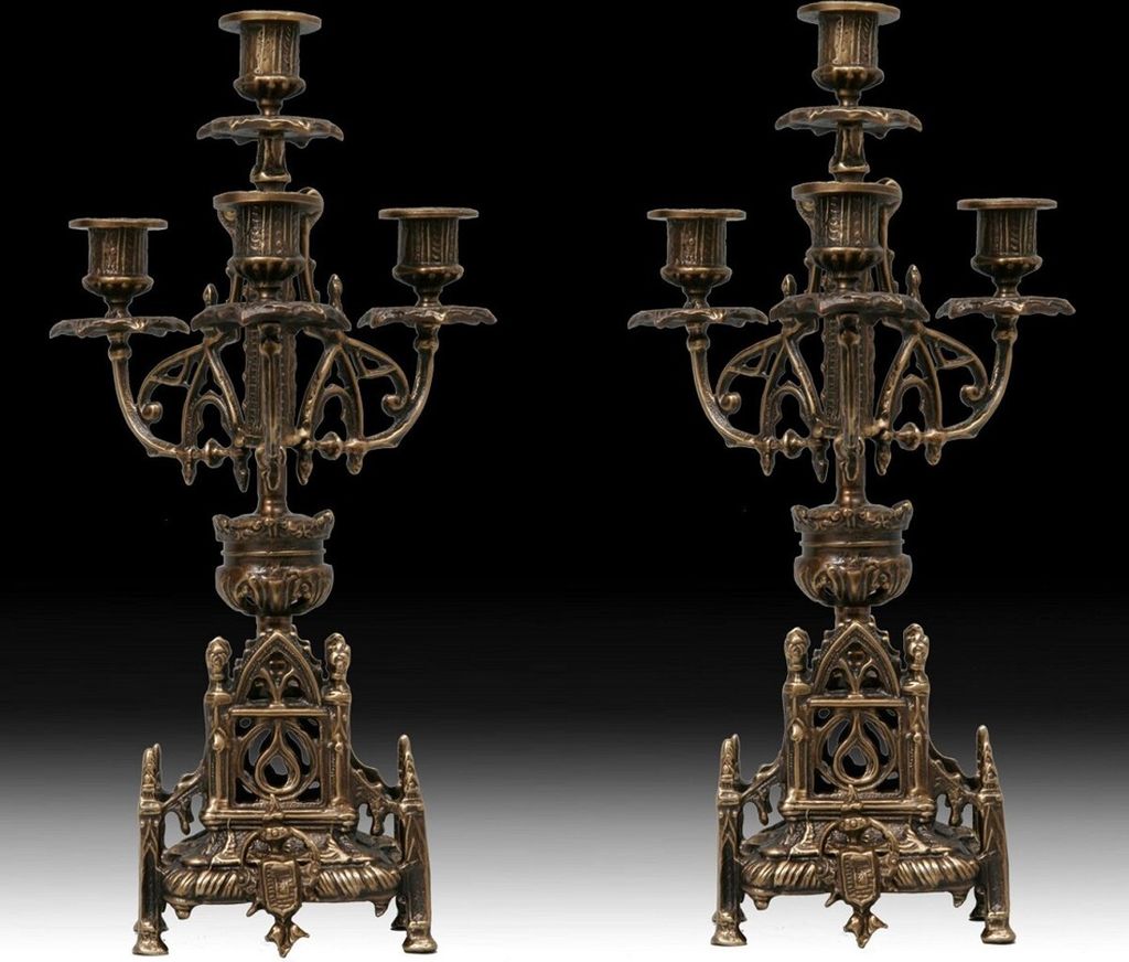 Casa Padrino Luxus Barock Bronze Kerzenhalter Set Ø 21 x H. 41 cm - Handgefertigte Barockstil Bronze Kerzenständer - Barock Deko Accessoires - Ba...