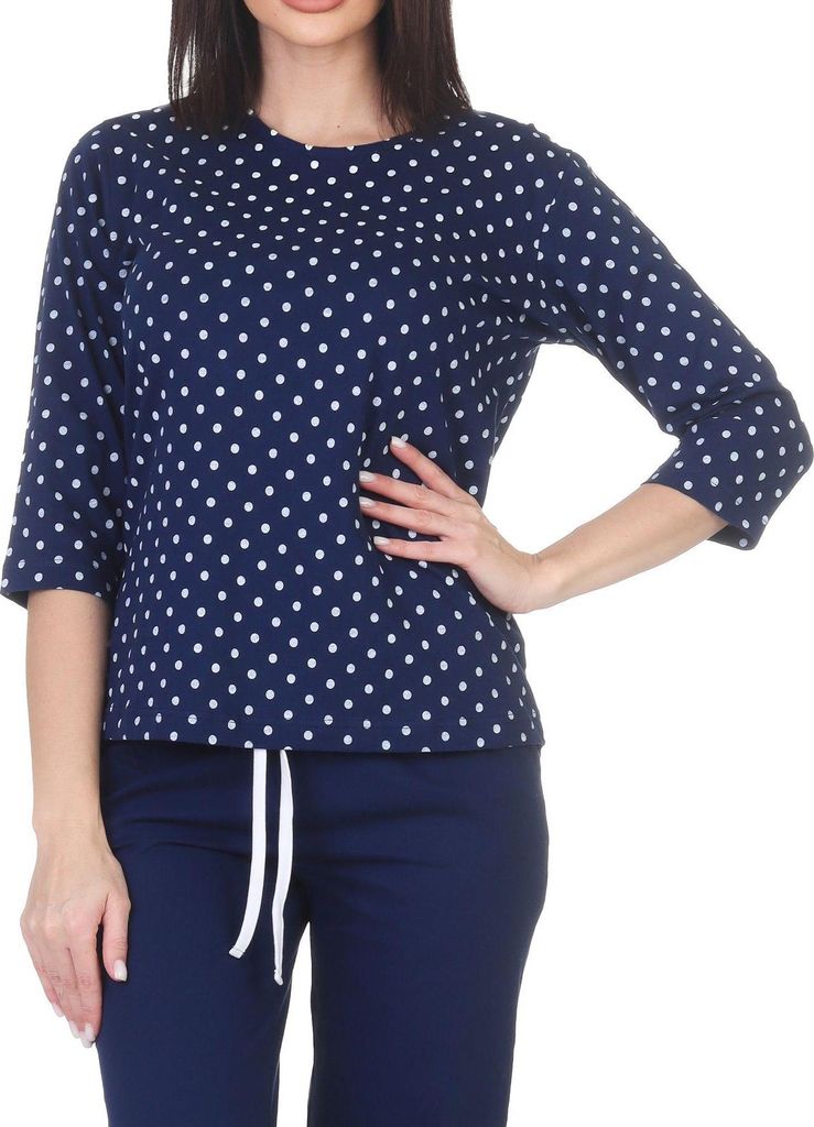 Damen langarm Schlafanzug Oberteil Pyjama Mix & Match – ideal zu kombinieren ; punkte_marine , 44