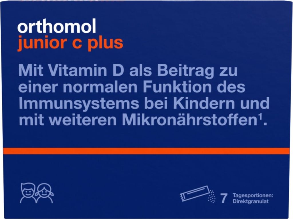 Orthomol junior C plus - mit Vitamin C als Beitrag zu einer normalen Funktion des Immunsystems - Himbeer/Limetten-Geschmack, 7 St. Tagesportionen