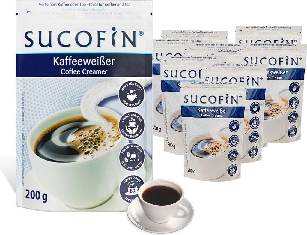SUCOFIN Kaffeeweißer Pulver 20 x 200g leicht löslich, ideal für Kaffee/Tea, Vorteilspack, lange haltbar, perfekter Ersatz zu Milchpulver