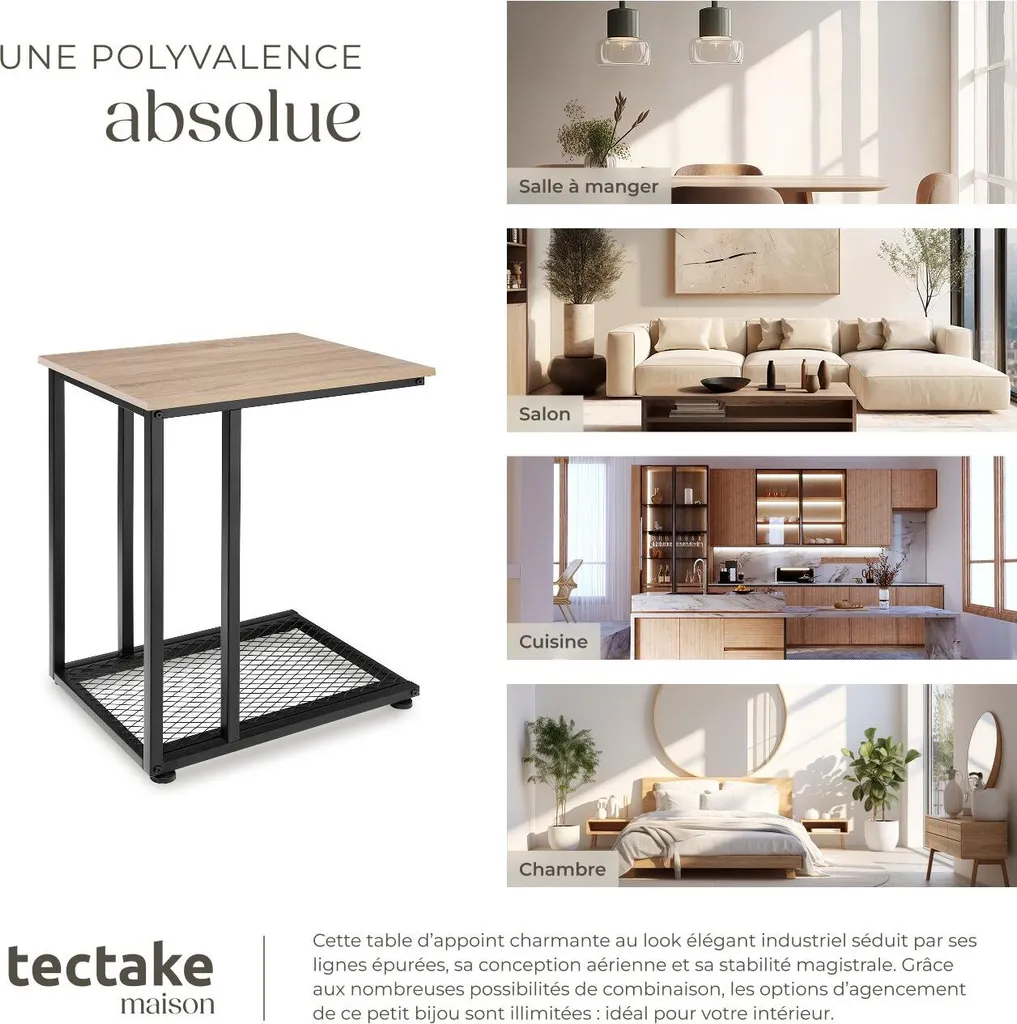 Table d'appoint industrielle ETON 48x35 cm avec plateau chêne Sonoma