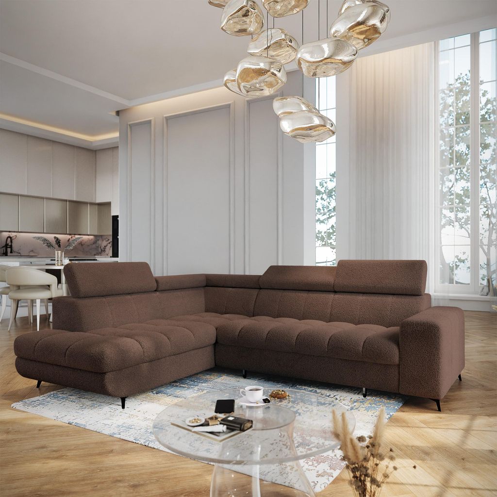 Masseno Ecksofa MORIVA Q L-S mit Schlaffunktion L-Form, Sofa mit Bettkasten, Wohnzimmersofa, Couch, Soffa, Bettsofa, Couchgarnitur- Braun, QUELLE 25
