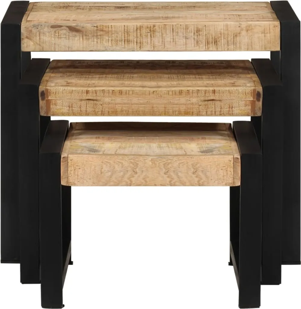 vidaXL Tables d'ensemble 3 pcs en Bois de Manguier Massif Naturel - 5
