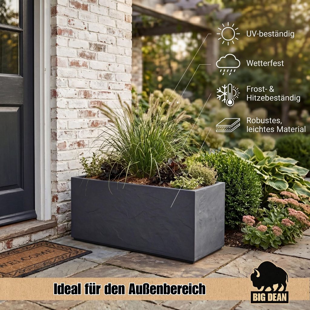 BigDean Pflanzkübel Groß Außen ca. 100cm Schiefer Optik