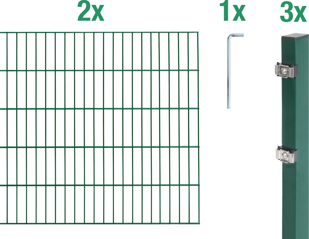 Alberts Doppelstabmatten Zaun, Höhe 140 cm, Länge 4 m, Zaun-Komplettset zum Einbetonieren, grün, Pfosten 60x40 mm