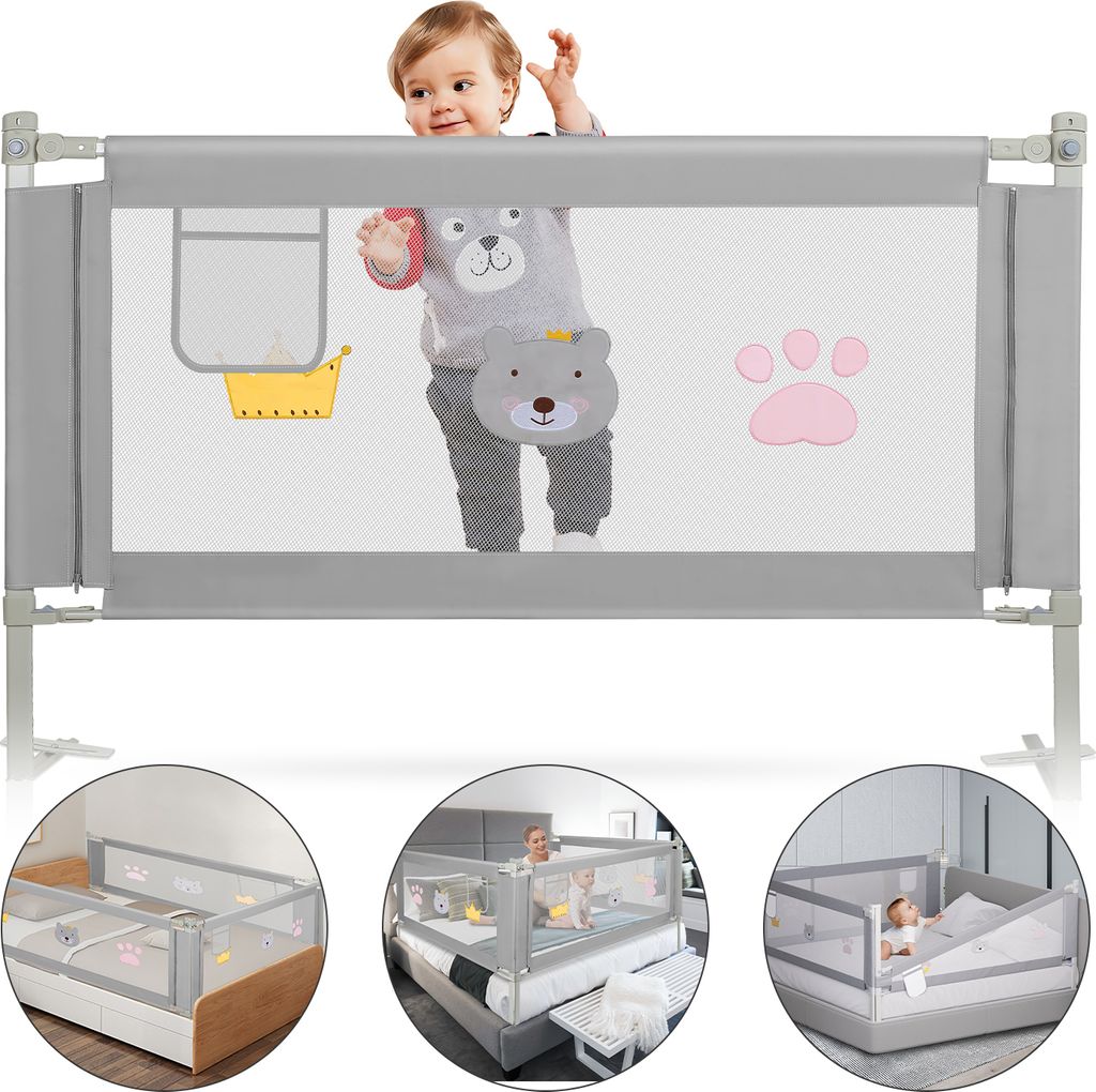 Yakimz Bettgitter Kinder Bettschutzgitter Höhenverstellbar 150cm Rausfallschutz Bett für Kinder, Kinderbettgitter mit luftiges Netz, für Familie...