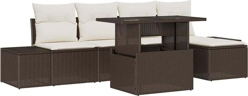 vidaXL Garten-Sofa-Set mit Speicher 6 pcs Braun Poly Rattan