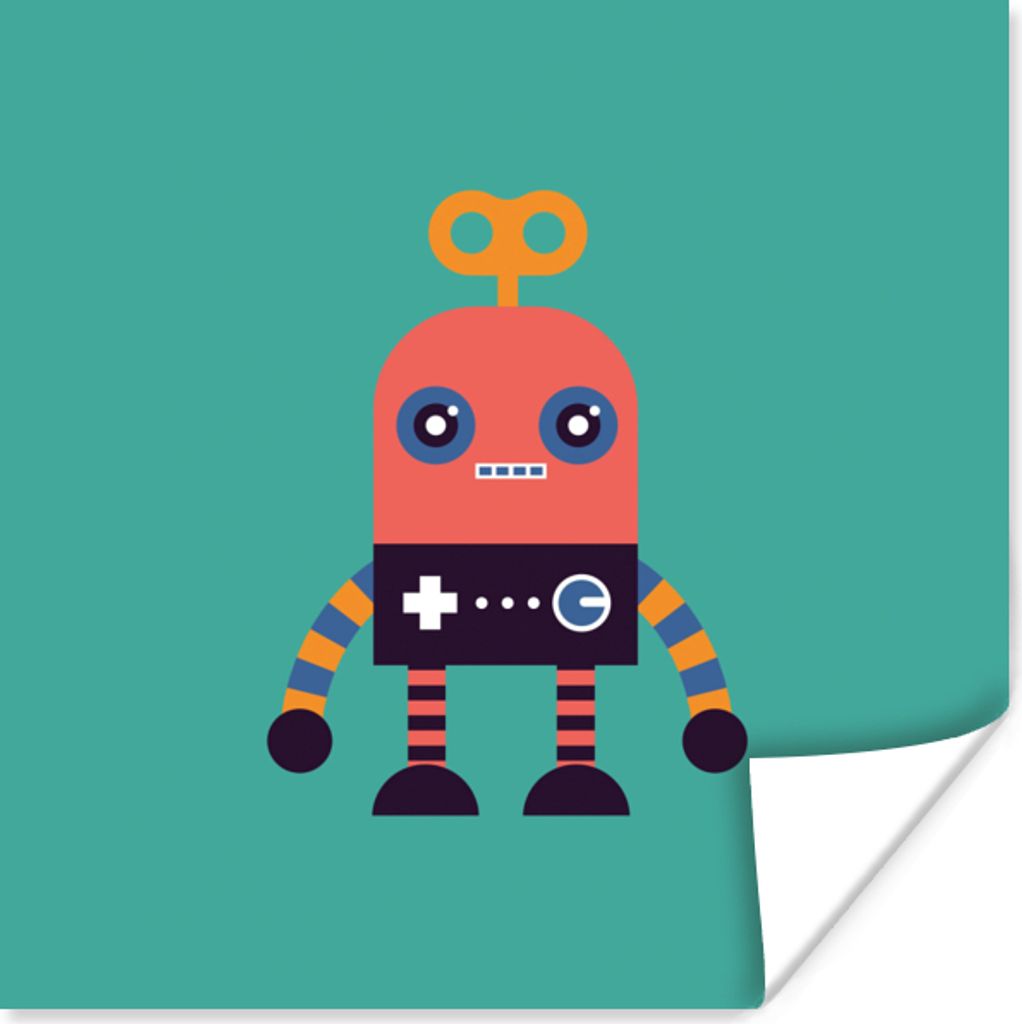 MuchoWow Poster Roboter - Spielzeug - Gesicht - Rosa - Jungen - Kinder 50x50 cm - Wohnzimmerdekoration