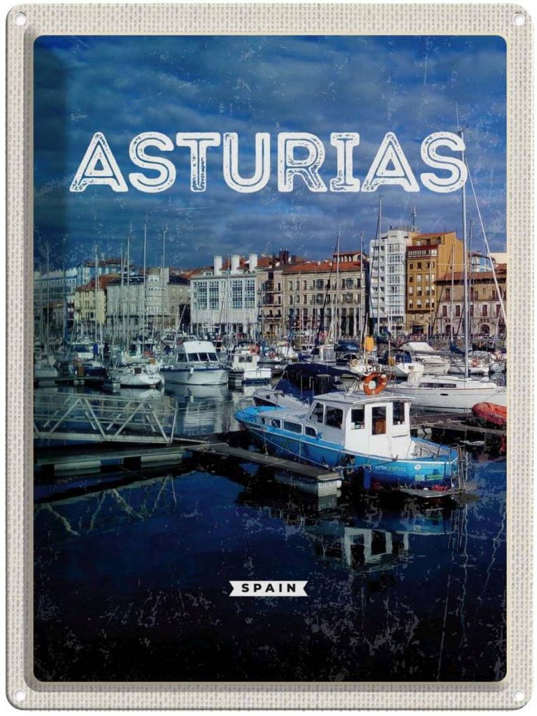 vianmo Blechschild 40x30 cm Retro Asturias Urlaub Spyin Spanien Jachten Bildmotiv Reisemotiv Abenteuer Reisen Europa