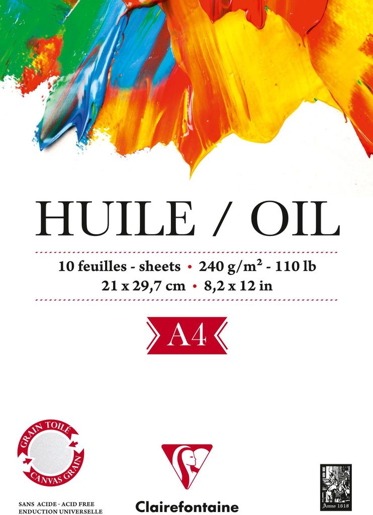 Clairefontaine 5x Block A4, 1-seitig verleimt Ölpapier HUILE, 10 Bl, 240g 96311C