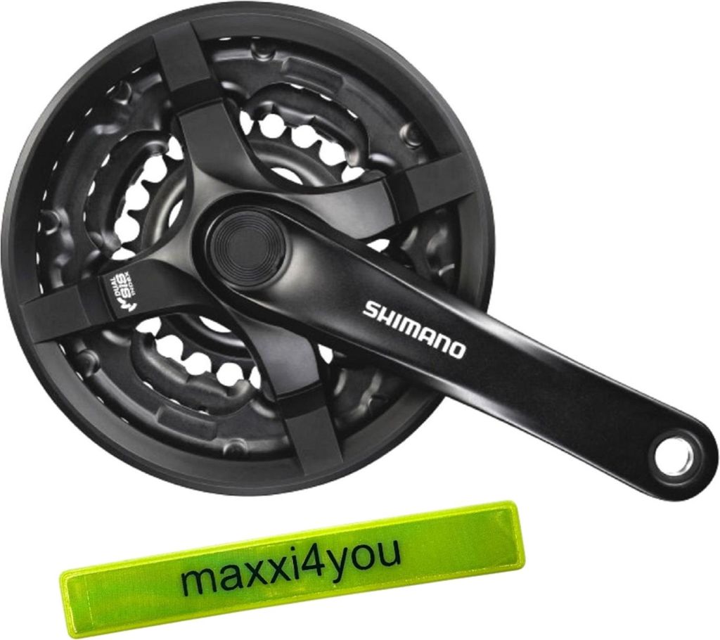 Shimano Kurbelgarnitur Toruney Schwarz FC-TY501 (170 mm) 24/34/42 Zähne inkl. maxxi4you Reflexband