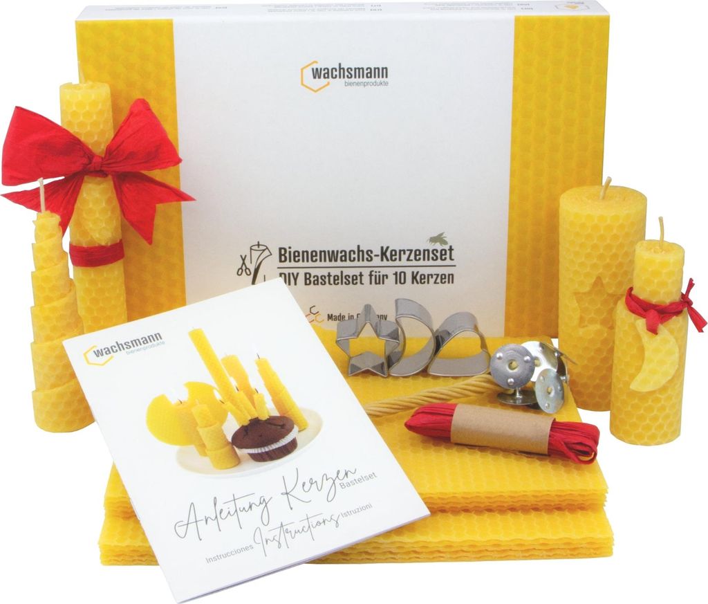Bienenwachskerzen DIY-Set für 10 Kerzen, gelb, mit Zubehör