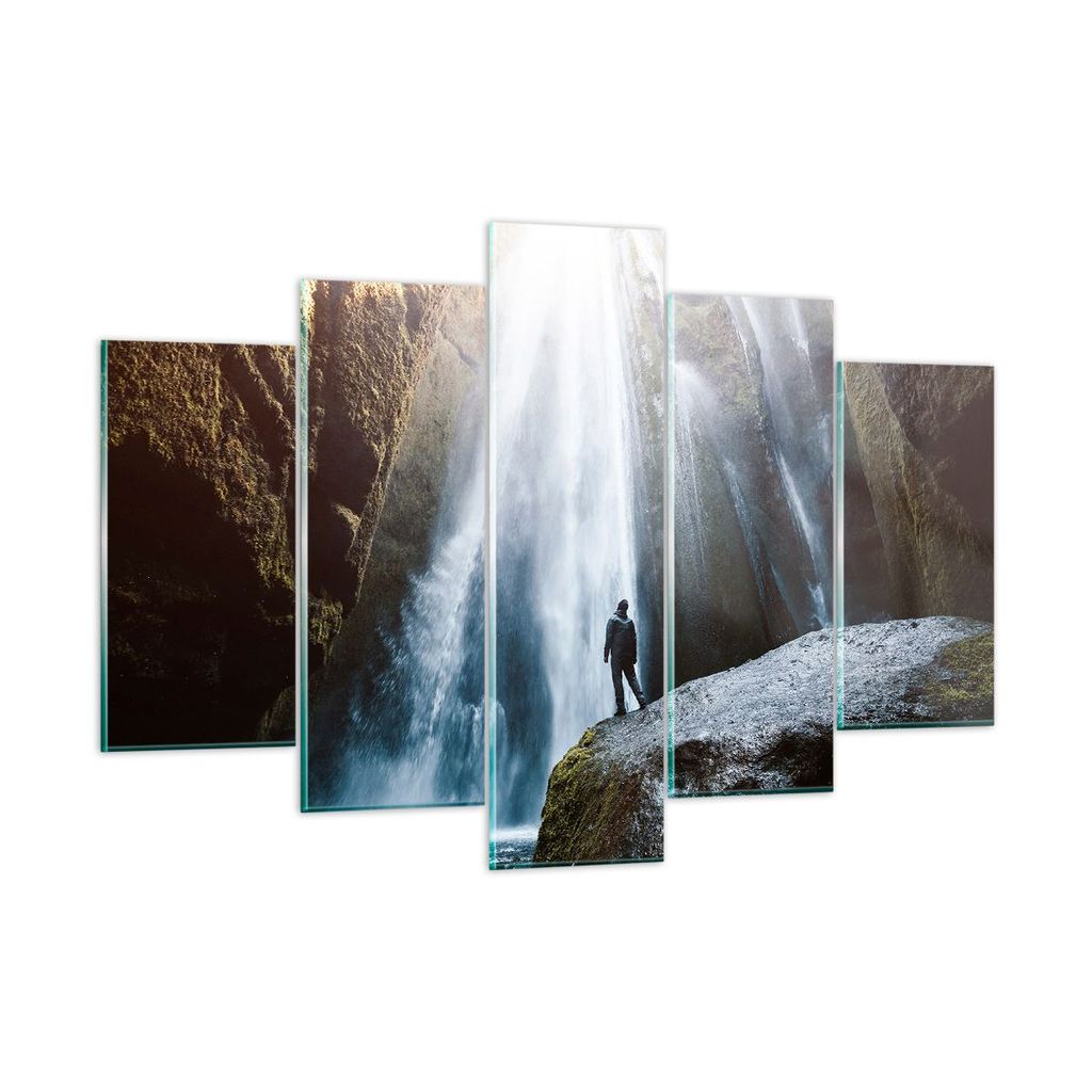 Bilder auf glas - Berg Wasserfall - 150x100cm - Glasbilder - Wandbilder - Kunstdruck - zum Aufhängen bereit - Wanddekoration aus Glas - Glas Bilde...