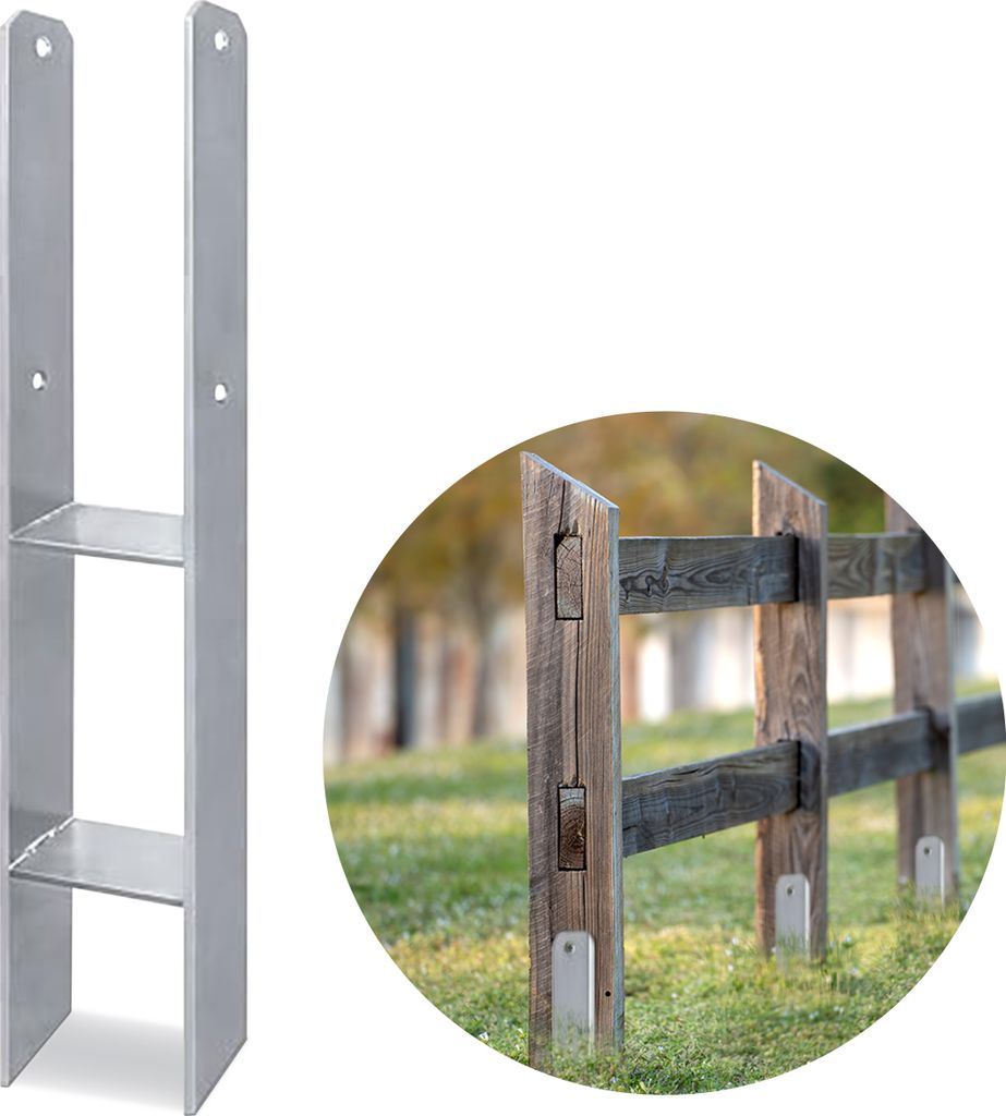 H-Pfostenträger 6 mm Bodenhülse Pfostenanker Pfostenschuh Anker Carport Spielgeräte verzinkt Größe H-Träger: 121 x 600 mm