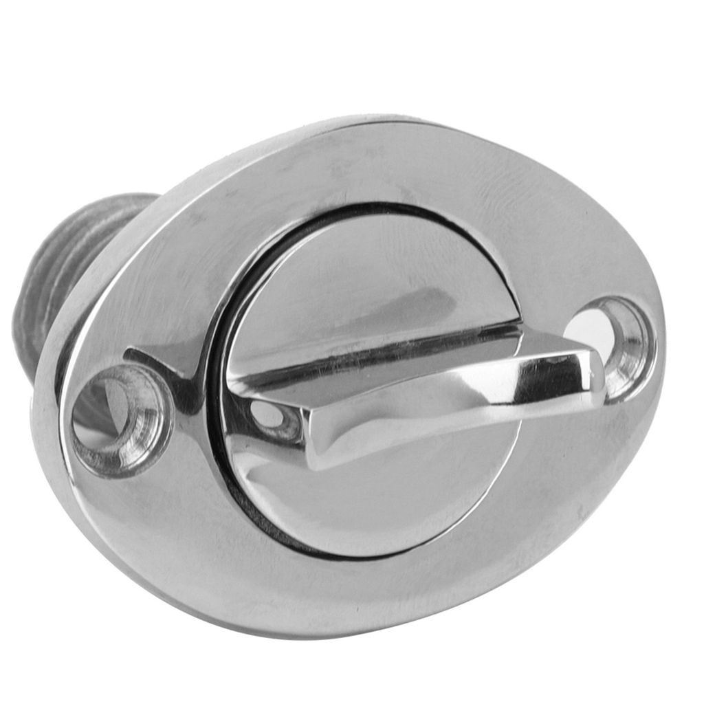 A close-up studio shot of a stainless steel drain plug.