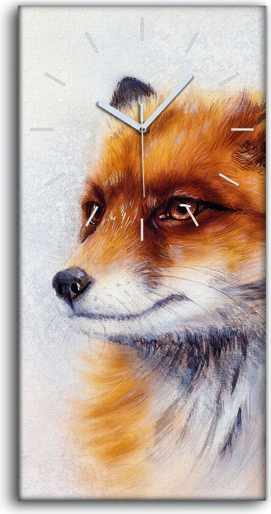 Leinwand Wanduhr Wandkunst Uhr Quarz 30x60 Wandbild Ingwer Tier Malerei Fuchs - weiße Hände