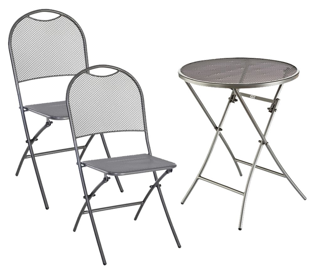 MWH Balkonset Cafe Latte, Klapptisch rund Ø 60 x Höhe 72 cm, 2 Klappstühle je 46 x 46 x 89 cm, Metall, grau