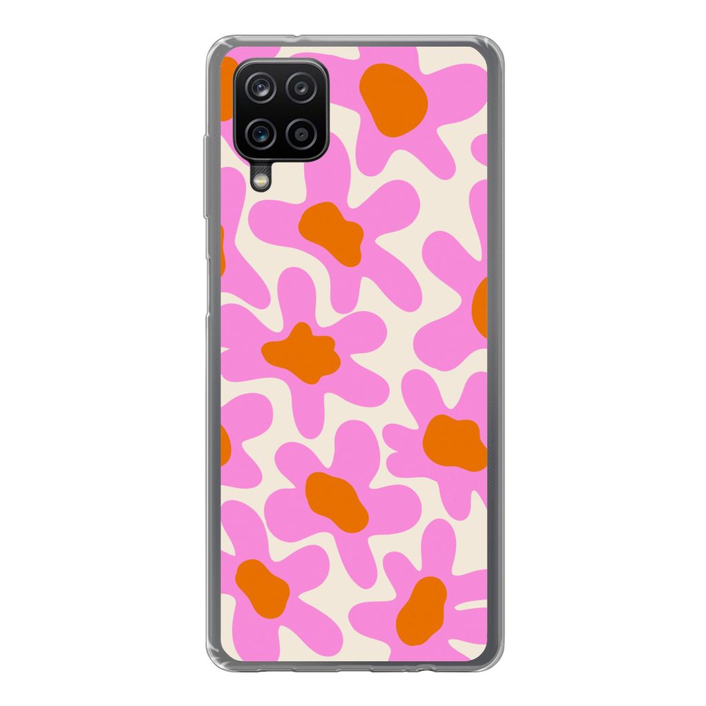 MuchoWow Handyhülle Schutzhülle Hülle für Samsung Galaxy A12 Blume - Rosa - Muster Silikon Softcase Handy Hülle - Bild - Geburtstag Teenager