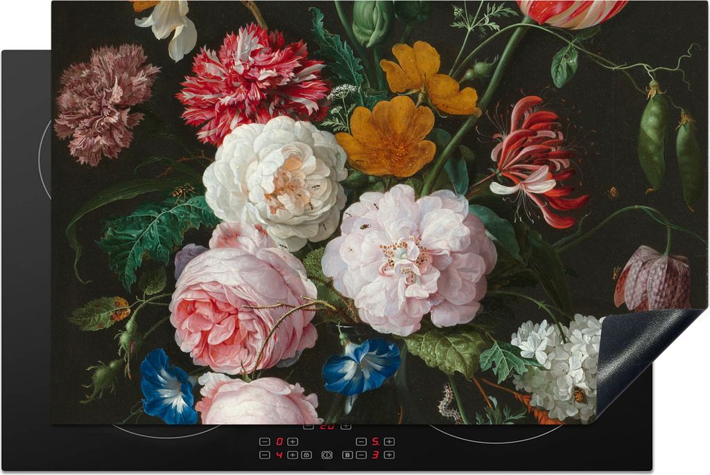 KitchenYeah Herdabdeckplatte Stilleben mit Blumen in einer Glasvase - Gemälde von Jan Davidsz. de Heem , 80x52cm, Küche Deko, Glaskeramikfeld H...
