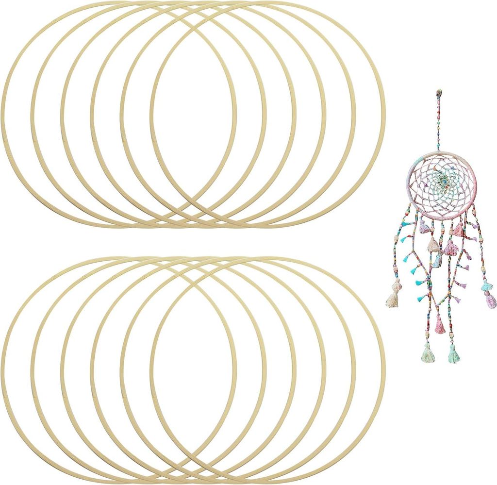 Set mit 12 Bambusringen, floralem Traumf?nger, 20 cm, Makramee-Bambusreifen fš¹r Hochzeiten und DIY-Dekorationen