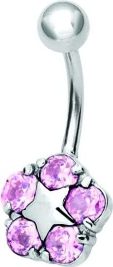 Bauchnabel Stahl Piercing Prong Set Zirkonia Steine - Stern-Blume BBZX-08 Leicht Rosa