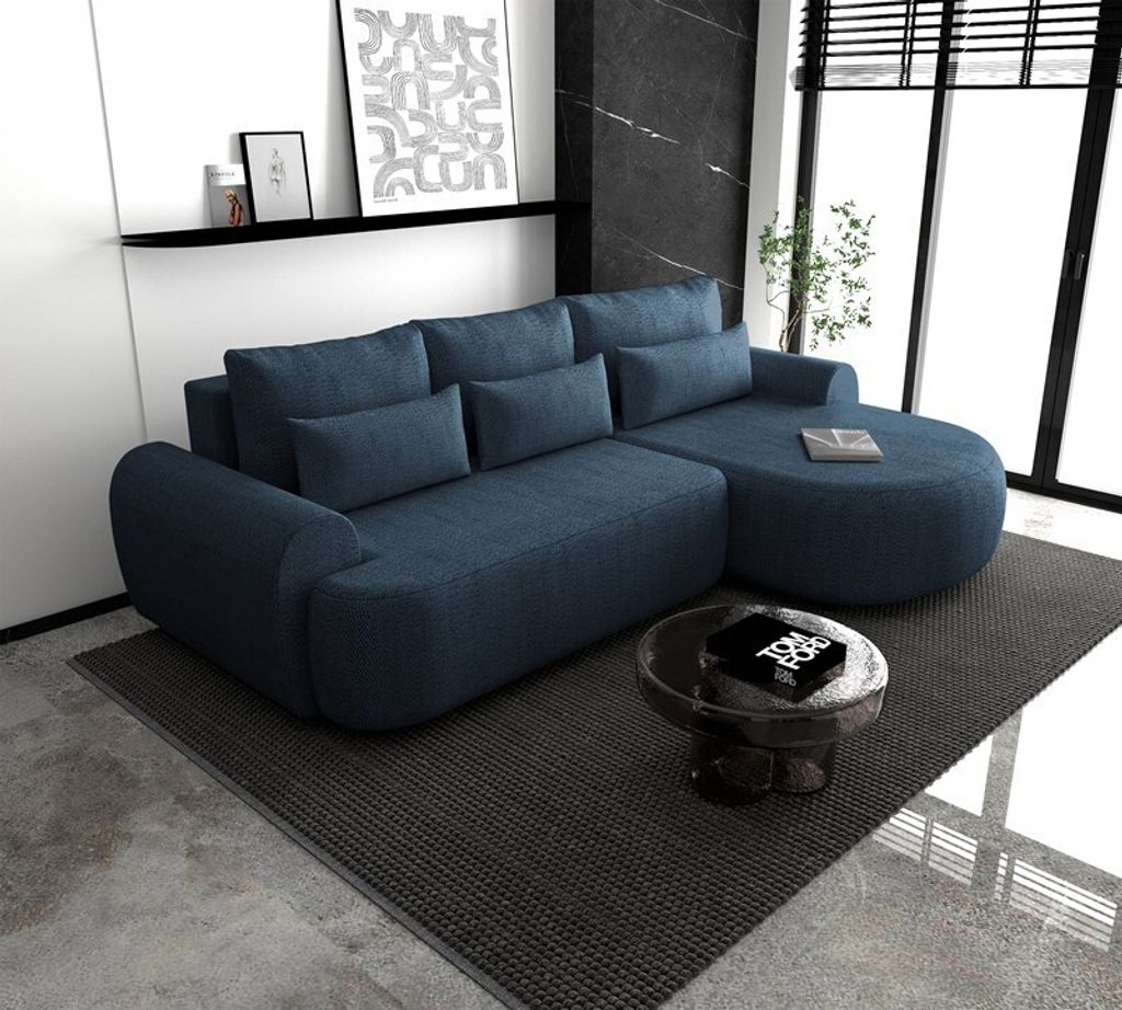 Ecksofa OLIVIO L - Wohnlandschaft Polstersofa Polstercouch (D. blau - MODESTO 485) RECHTE SEITE