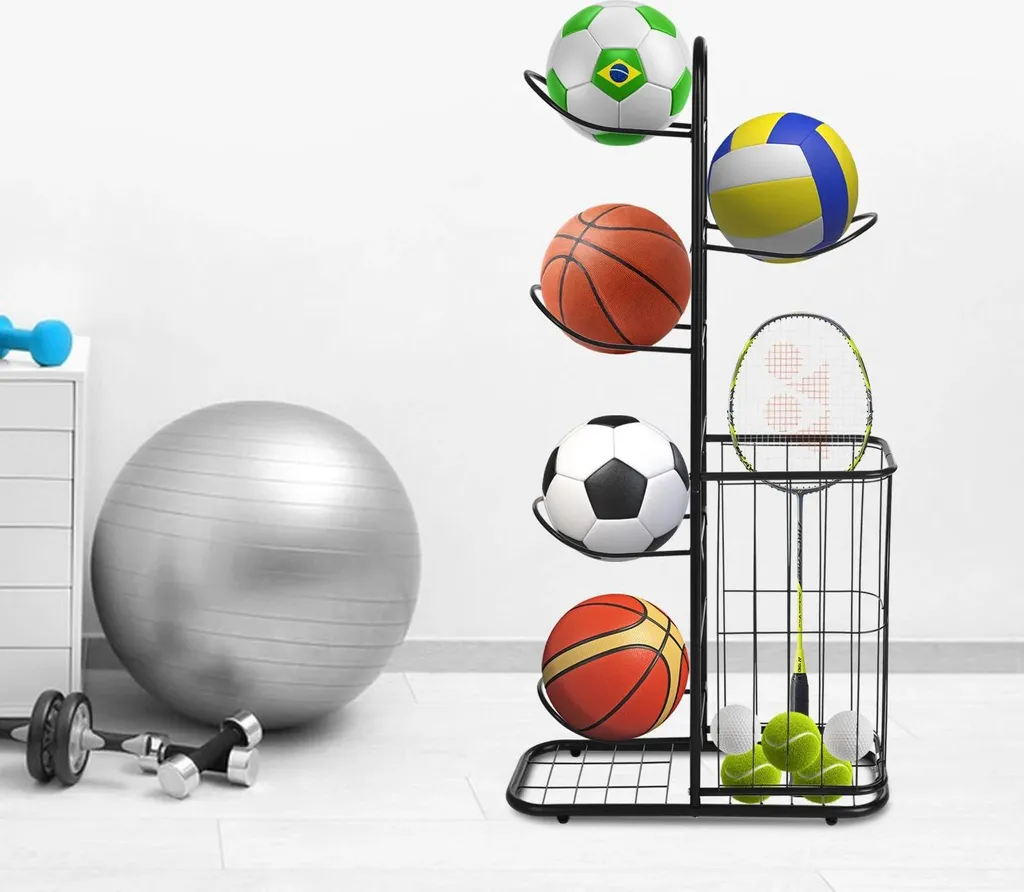 Support d'angle en fer 5 niveaux pour ballons de basket avec filet