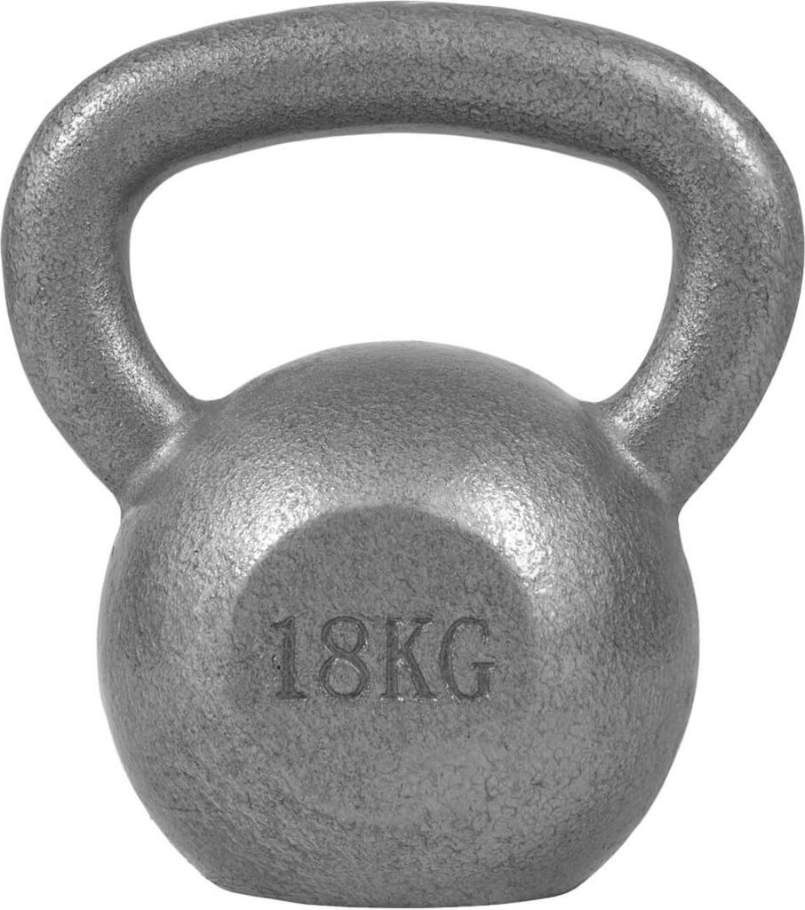 GORILLA SPORTS Kettlebell - 18 kg Gewichte, Gusseisen, Bodenschonend, Silber - Kugelhantel, Schwunghantel, Kugelgewicht, Rundgewicht, Krafttraining