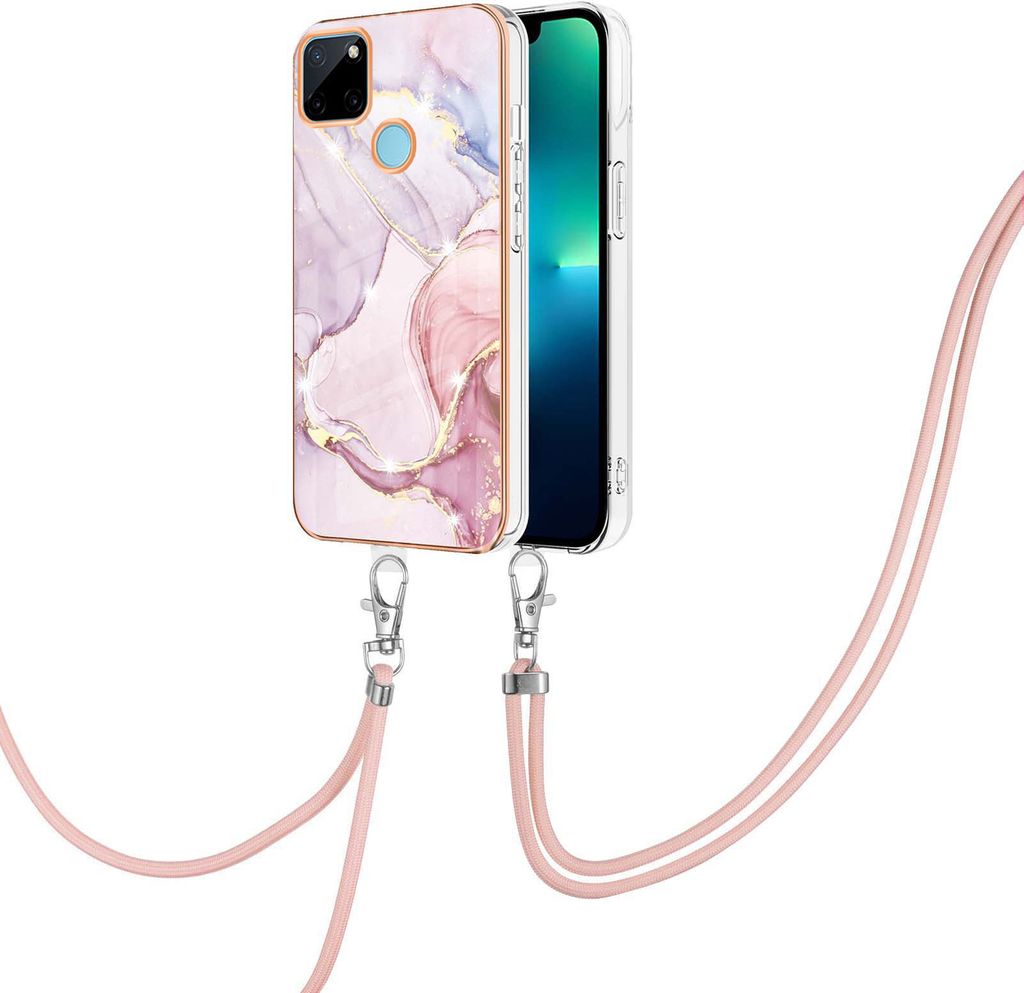Handykette Hülle für Realme C21Y Muster TPU Schutzhülle mit verstellbarem Tragegurt Kupfer